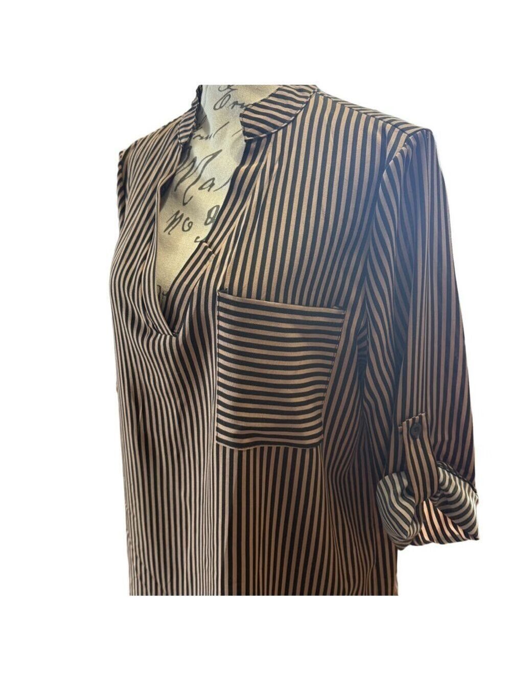 SHEIN👚 Striped Blouse Duo/Set — Navy🤍 & Rust🖤 — Size M Workwear Tops✨ - Picture 8 of 13